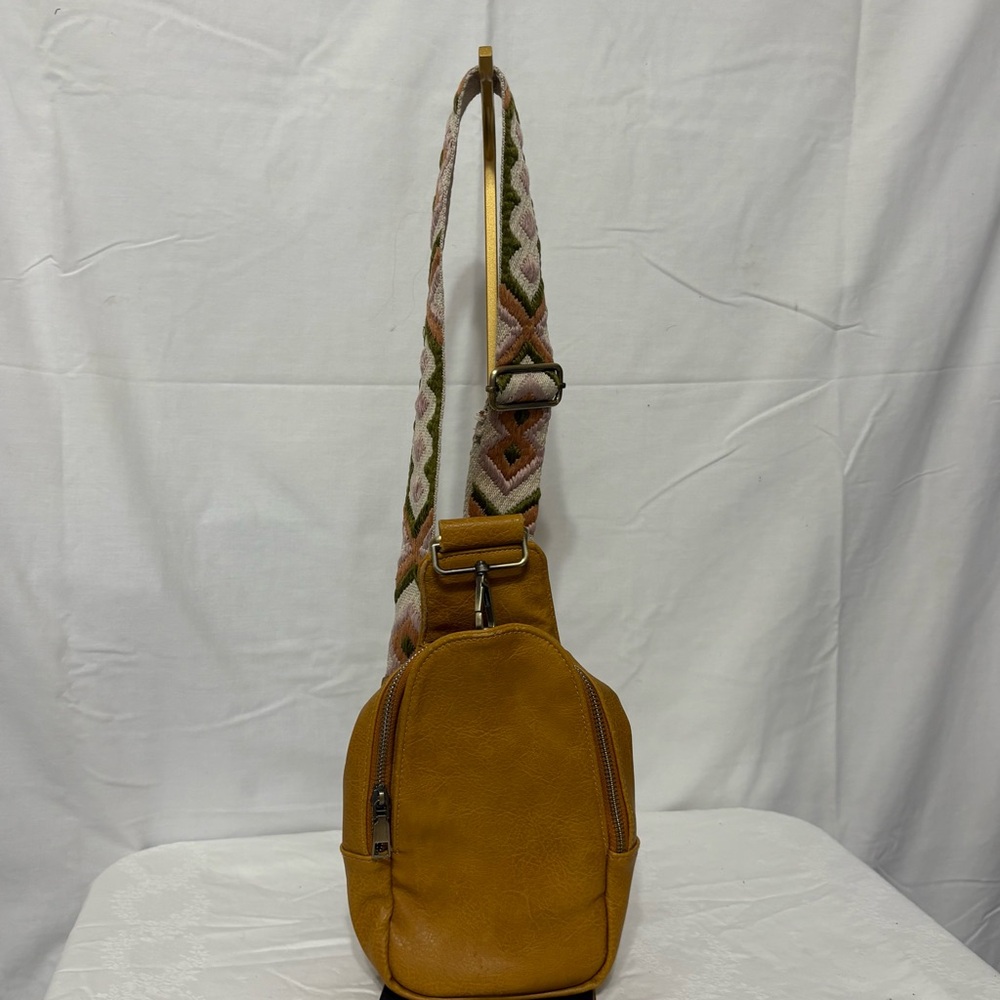 Stylish Mustard Sling Bag with Patterned Strap